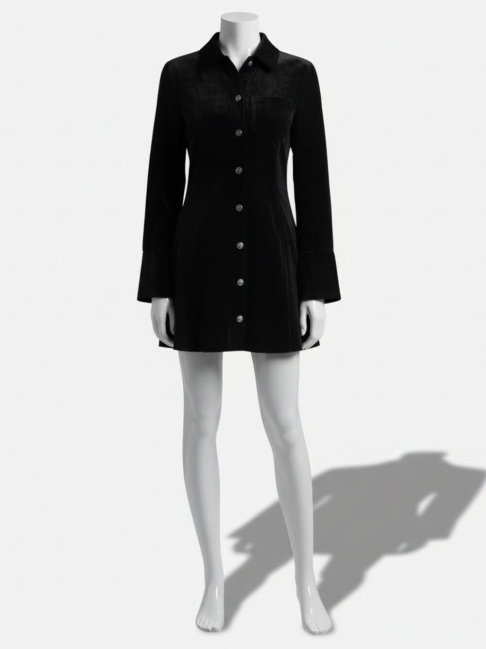 Cinq a Sept Women's Black Jocelyne Long Sleeve Stretch Velvet Shirtdress Size 4